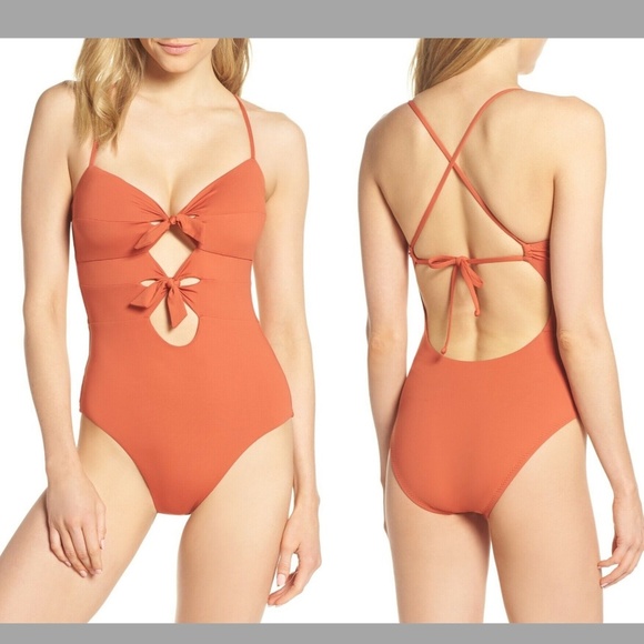 NEW $128 Becca Double Tie Front One-Piece Swimsuit‎ in Orange [SZ Medium ] - Picture 1 of 7